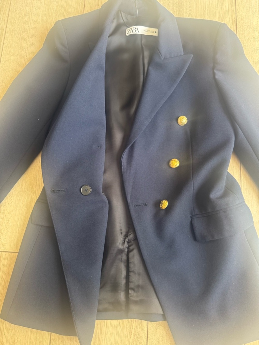 Zara Navy Double-Breasted Blazer with Gold Buttons - Picture 3 of 5